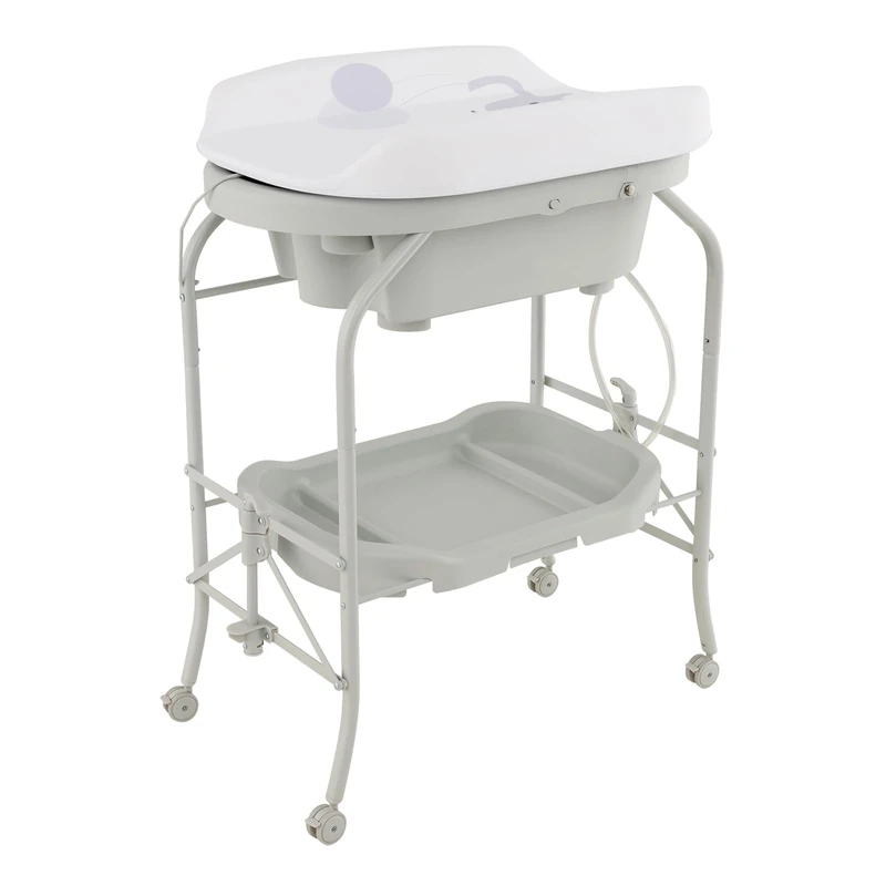 GYMAX Folding Baby Changing Table with Bathtub (Light Grey)
