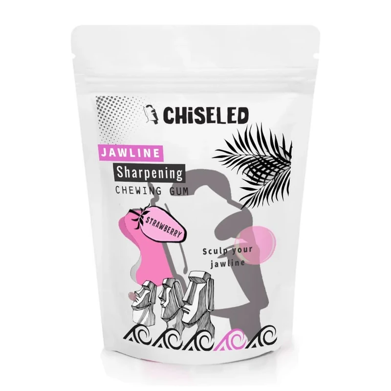 CHISELED® Jaw Exerciser Chewing Gum - Mewing- Jaw Trainer for Face Mouth, Jawline Chisel & Enhance - 2 Month Pack - Neck Exerciser - Jawline Exerciser - Trainer Men – (UK) (Strawberry)