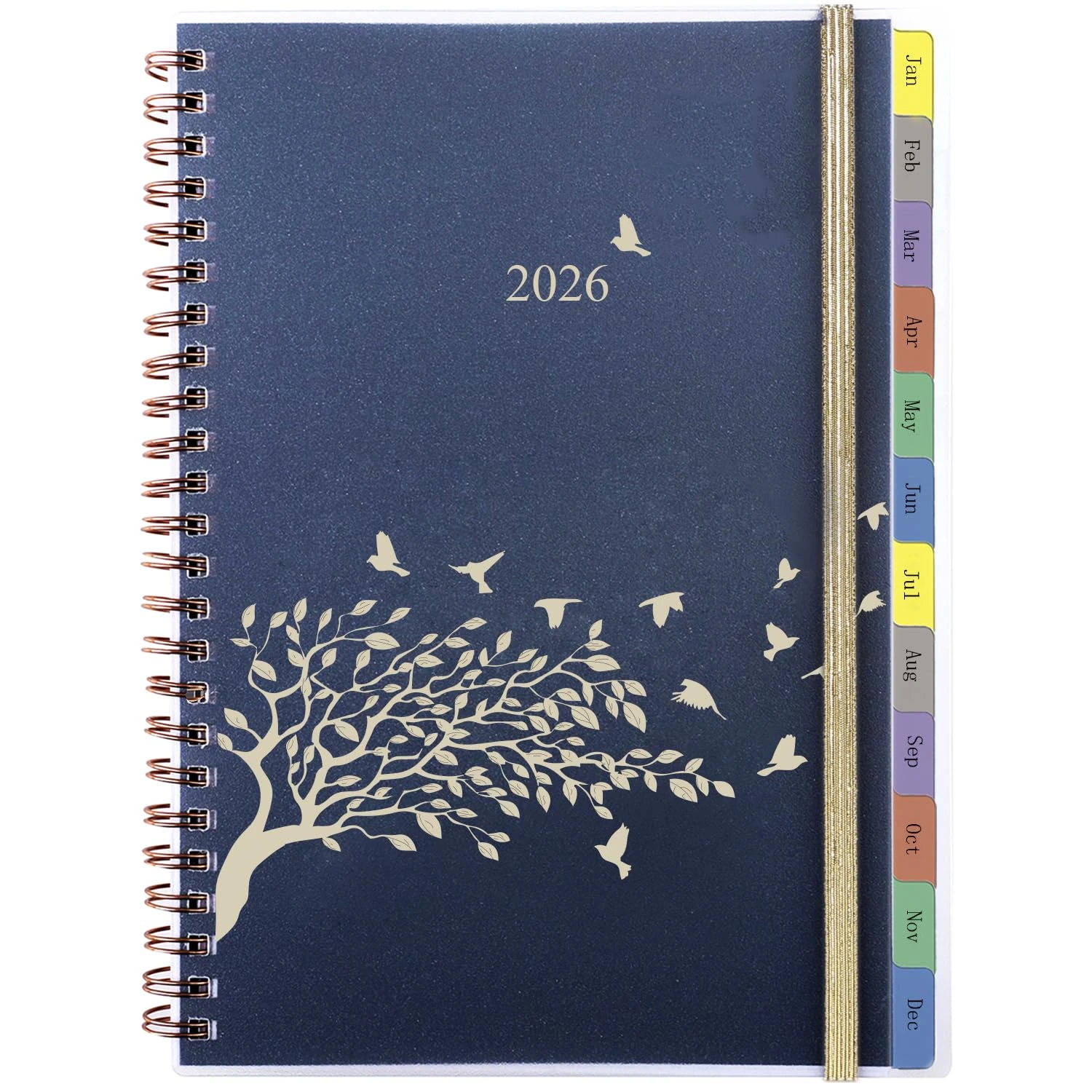 YHH 2026 Diary A5 Week to View, Annual Monthly & Weekly Planner with Tabs & Pocket, Extra Password Contact Notes UK Holiday, Spiral Bound, Elastic Personal Organiser Life Book, Jan.26-Dec.26