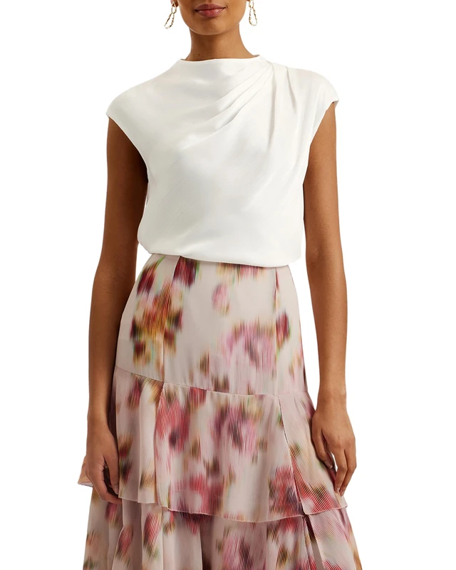 Ted Baker London misrina-Draped Neck Woven top, Ivory