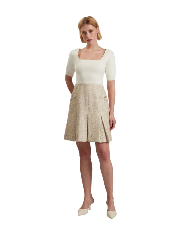 Ted Baker London VULPAD-Knit Bodice Boucle Mini Dress, Ivory