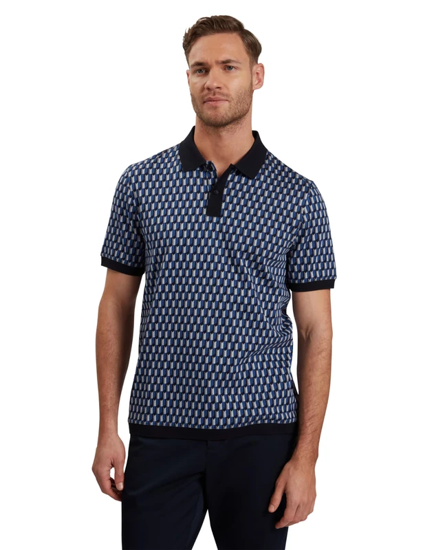 Ted Baker London HAMISHS-SS Jacquard Stripe Geo Polo, Navy