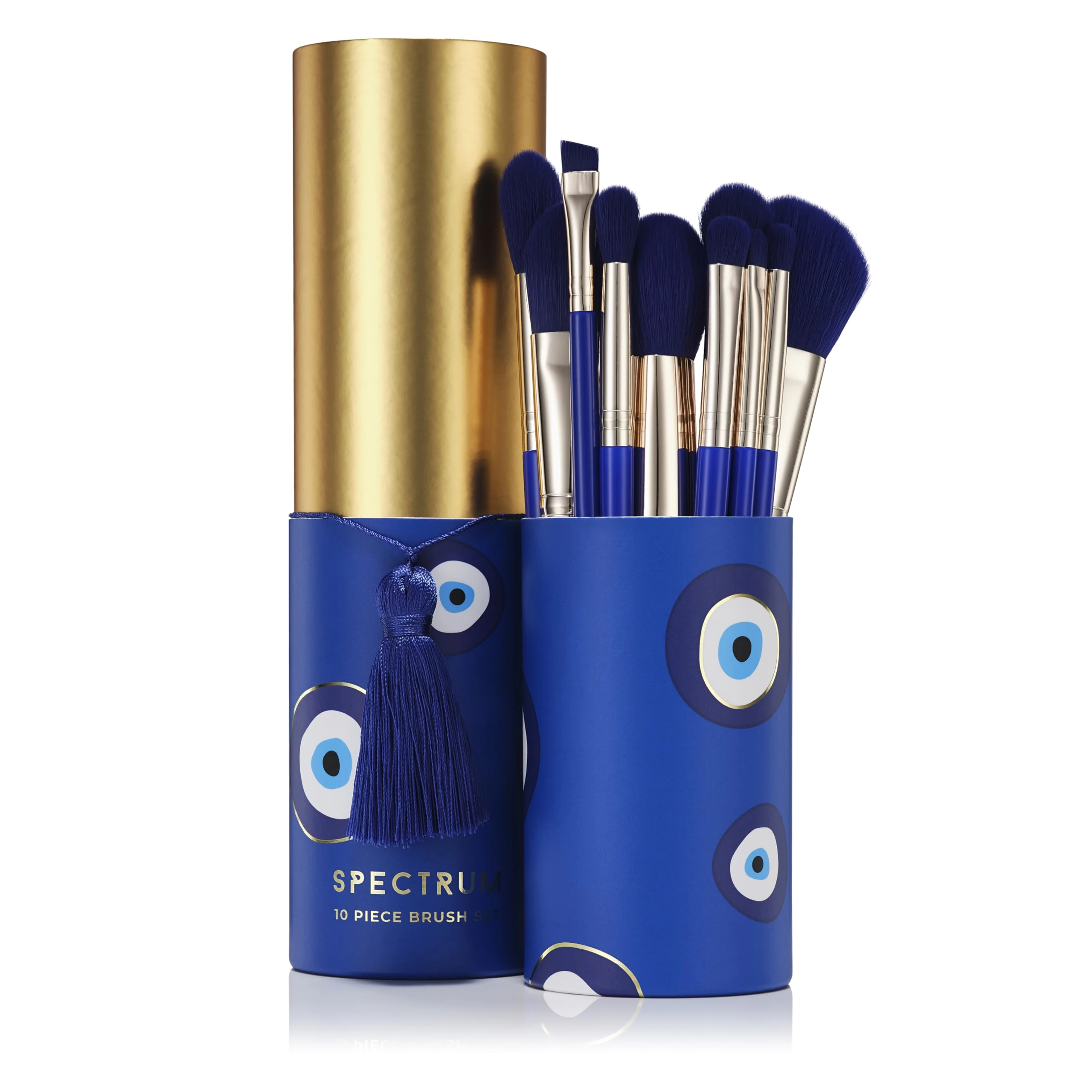 Spectrum 10 Piece Evil Eye Makeup Brush Set | Professional Brushes for Foundation, Cheeks, Concealer, Powder, Eyes, Lips & Brows | Vegan & Cruelty-Free