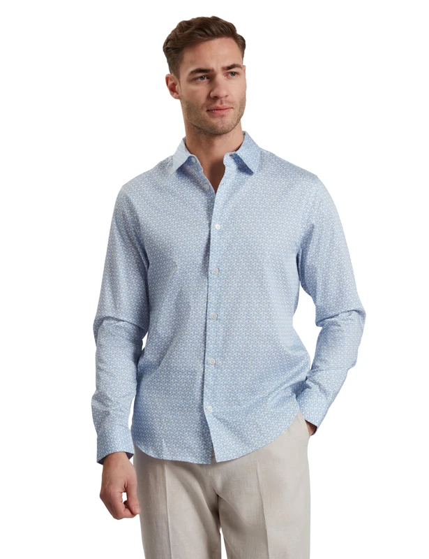 Ted Baker London ALPHAIS-LS Regular Fit Geo Shirt, MID-Blue