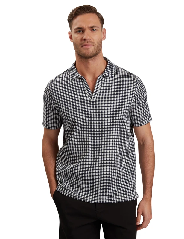 Ted Baker London matejo-ss Regular geo Open Neck Polo, Navy