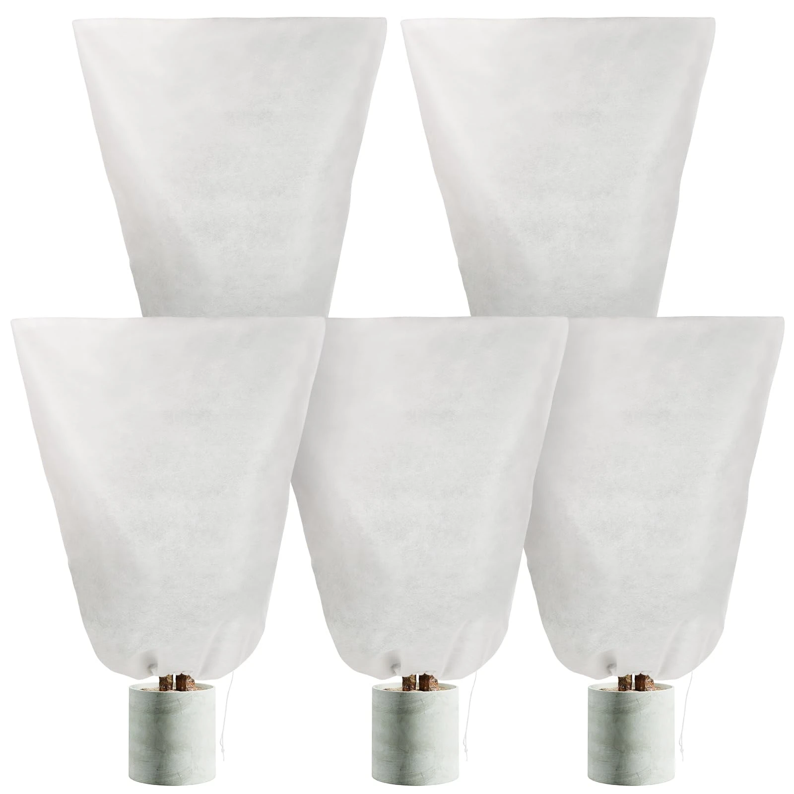 5 Pack Thick Winter Plant Fleece Frost Protection Covers, Reusable Garden Fleece Bags with Zipper & Drawstring, Breathable Cold Protection for Plants, Shrubs and Potted Trees (white, 50x50cm/5pcs)