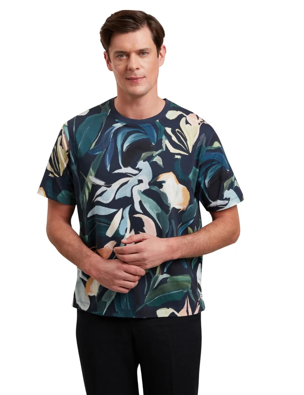 Ted Baker London almoi-ss Cotton Floral Print t-Shirt, Black - Image 1