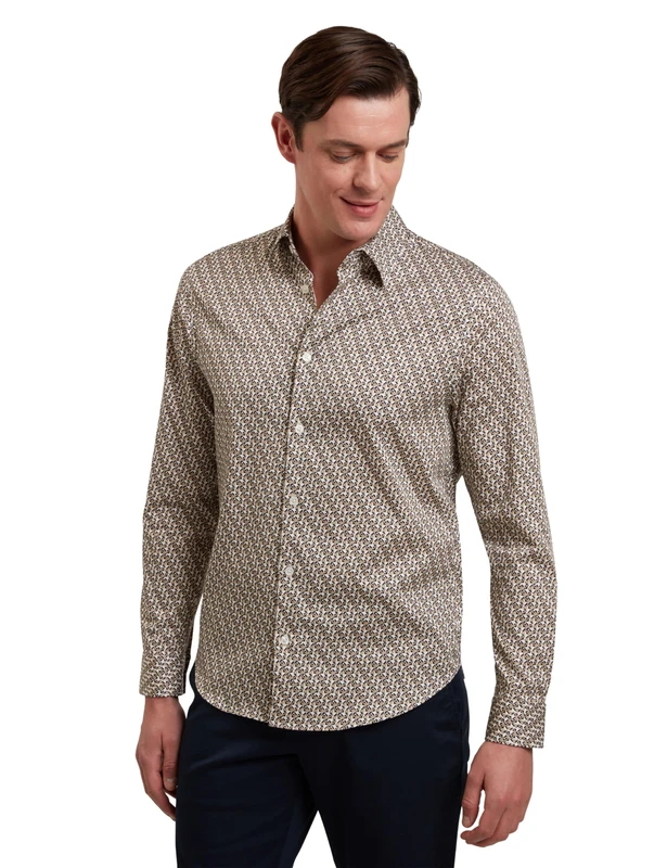 Ted Baker London ALPHAIS-LS Regular Fit Geo Shirt, Beige