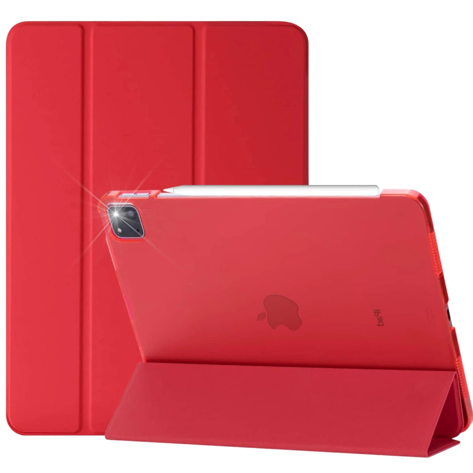 TwoStop for iPad Pro 11 Inch Case 4th(2022) / 3rd(2021) / 2nd(2020) / 1st(2018) Generation - Smart Magnet Cover - Support Pencil - Translucent Back - Auto Wake/Sleep (Red)
