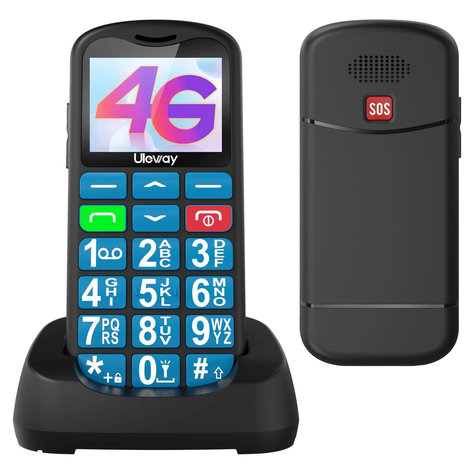 Tosaju 4G Mobile Phone for Elderly Senior Big Button Phone Simple Basic Unlocked Sim Free Easy to Use Feature Mobile Phone LCD Display SOS Button 1000 mAh Battery Blue