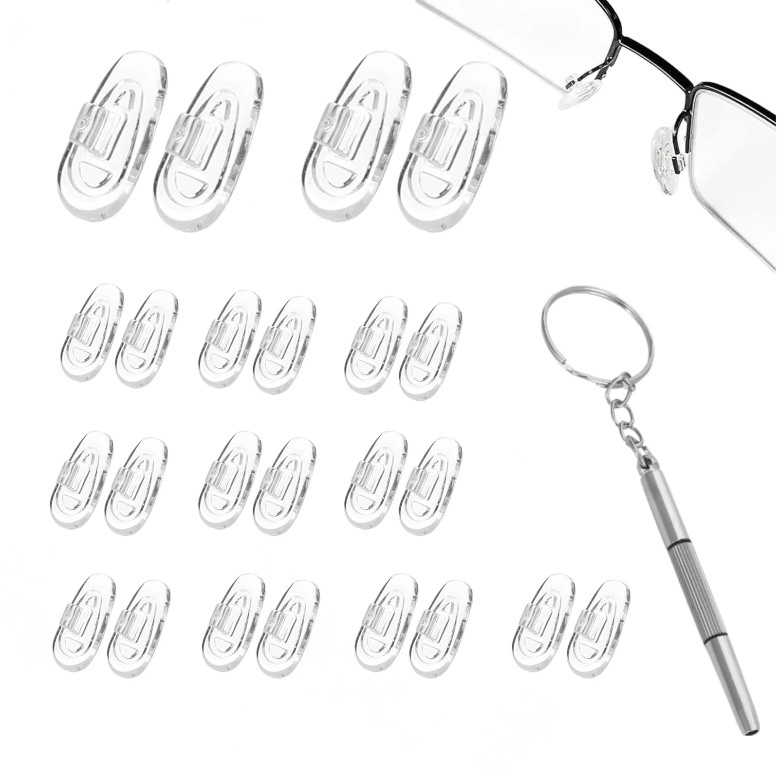 24 Pcs Silicone Nose Pads for Glasses, Push-in Glasses Nose Pads Silicone, Glasses Nose Pads, Fits Regular, Sunglasses, and Reading Glasses, Includes Screwdrive