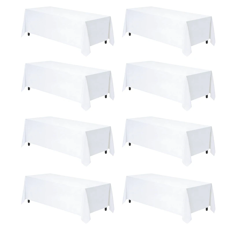 CKIKU White Rectangle Table Cloth 90 x 132 Inch, 8 Packs