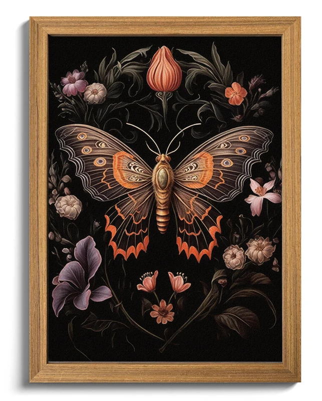 Framed Vintage 3D Textured Wall Art - Gothic Butterfly Wall Decor - Hand Drawn Sandstone Nature Botanical Pictures for Living Room Bedroom Home Decor 24x36in