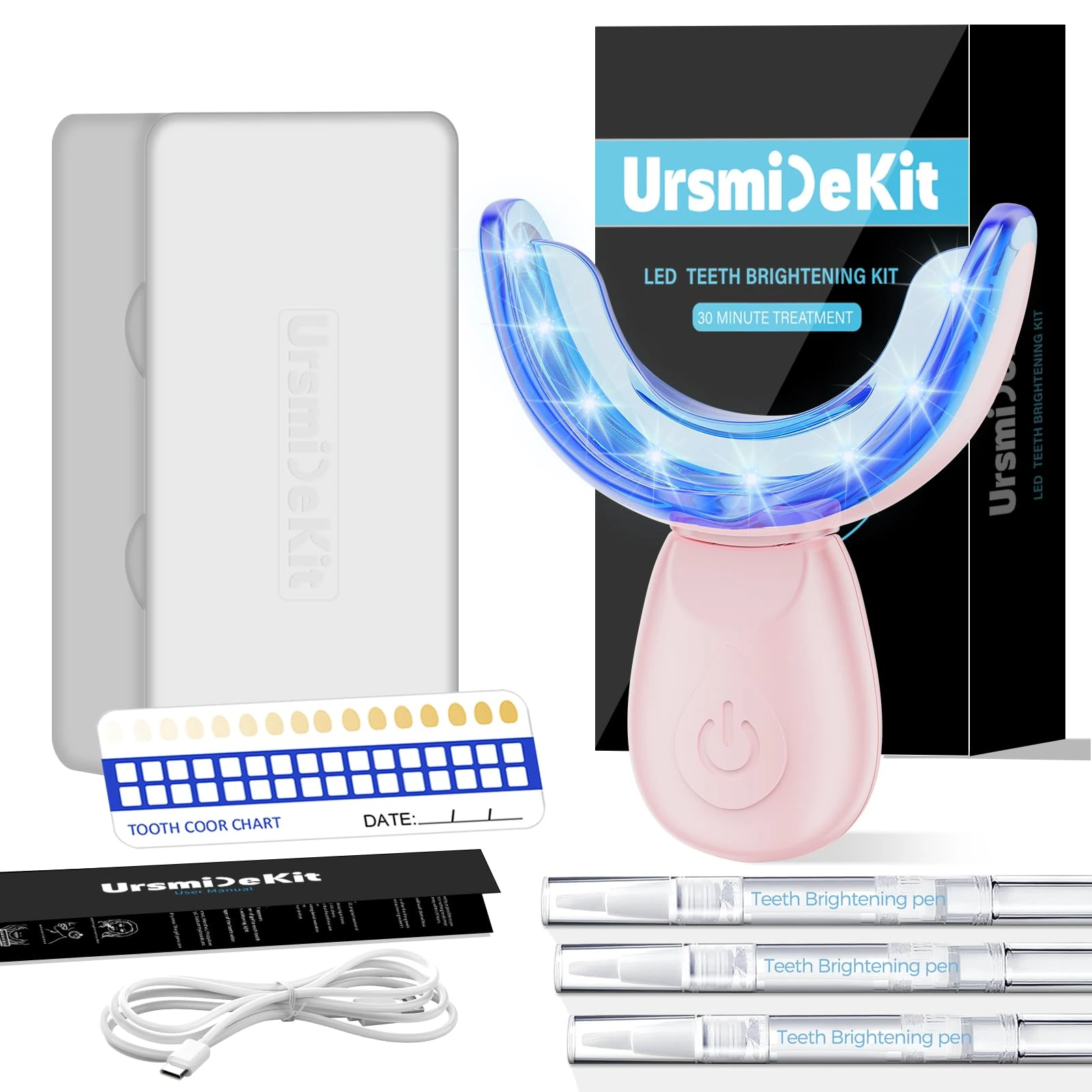 Woobroo Revolutionary Teeth Whitening Kit, 16X Dual LED Lights, Enamel Safe - IPX 7 Waterproof & 3 Teeth Whitening Pens - Non Sensitivity Formula, Removes Stains from Coffee, Tea & Smoking (Pink)