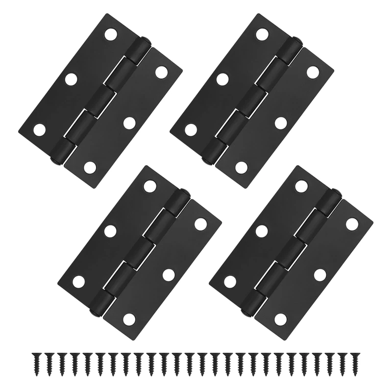 JJWNMLL Door Hinges 4 pcs - 75mm (3 Inch) Cupboard Door Hinge with 24pcs Black Screws Door Hinges Internal for Home Furniture Wooden Black Door Hinge