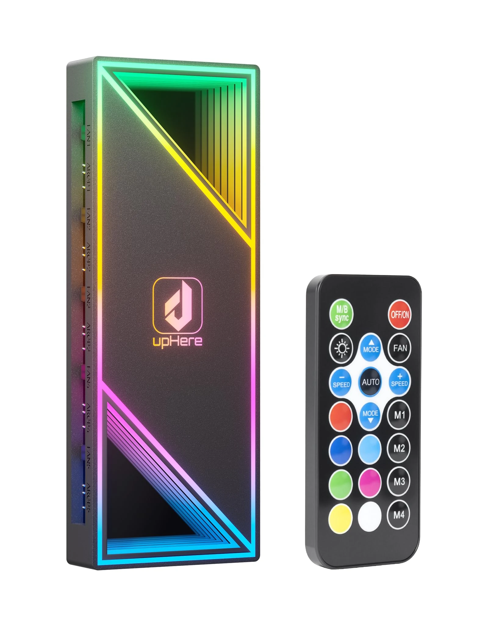 upHere ARGB Magnetic Fan Hub with Controller, 12 Ports 4-Pin PWM Fan Connector, 12 x 5V 3-Pin ARGB Ports, Infinity Mirror Design, Adjustable Speed Cooling Hub for Custom RGB PC, Black