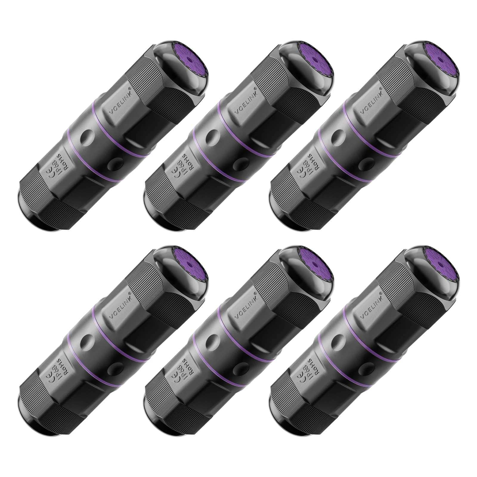 VCELINK Outdoor Waterproof RJ45 Coupler IP68 - Compact Design for Tight Spaces, Shielded Waterproof Ethernet Connector, Cat6/Cat5E/Cat5, PoE, 6-Pack (3.64in)