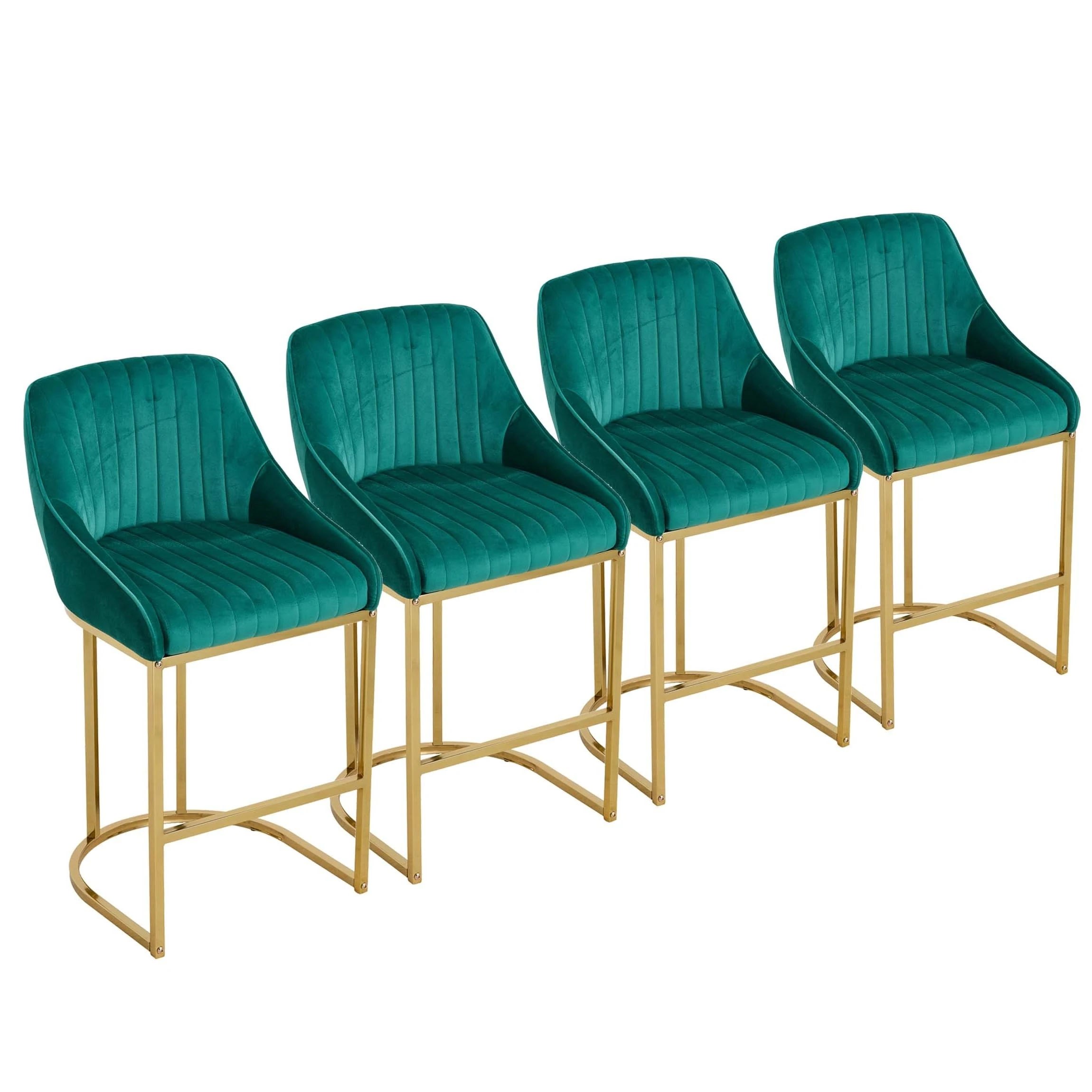 Warmiehomy Green Bar Stools Set of 4 Kitchen Breakfast High Bar Stool with Back Upholstered Velvet Tall Chair Barstools for Kitchen Counter, Dining Room, Pub, Bistro, Shop