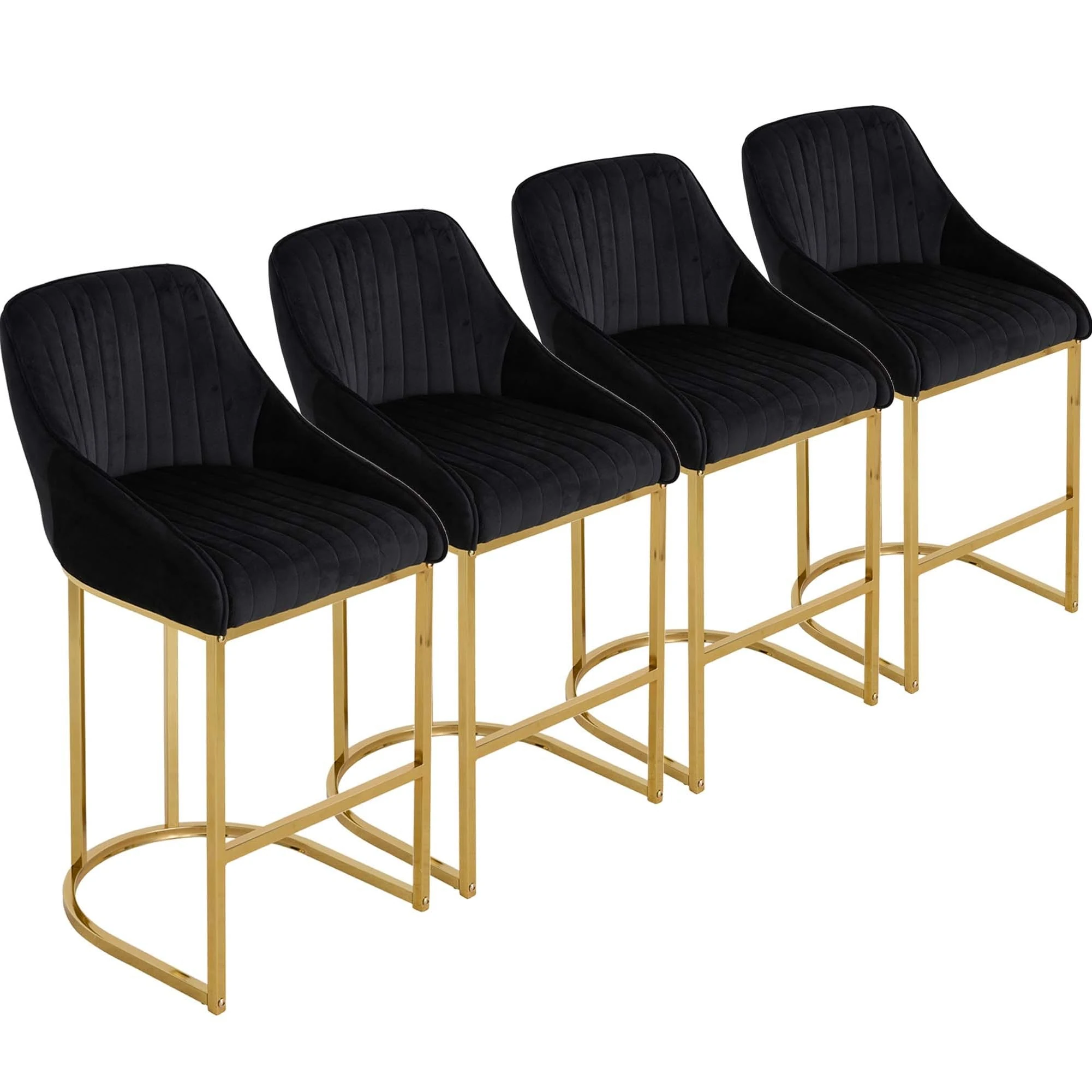Warmiehomy Black Bar Stools Set of 4 Kitchen Breakfast High Bar Stool with Back Upholstered Velvet Tall Chair Barstool for Kitchen Counter, Dining Room, Pub, Bistro, Shop