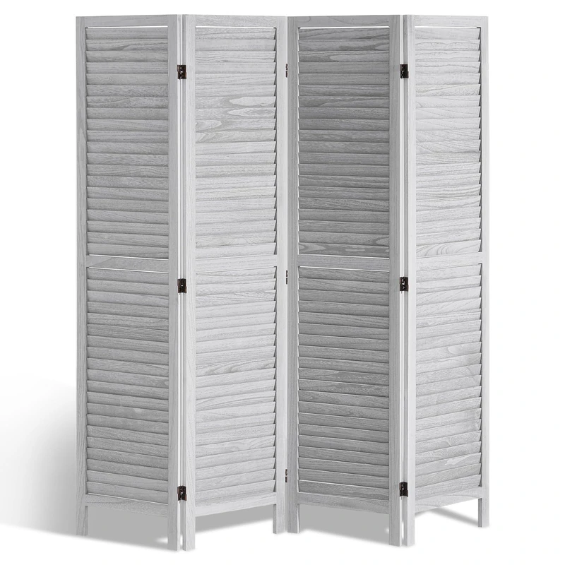 VEVOR Wood Room Divider, 4 Panel Folding Privacy Screen, 66.9 Inches Tall Indoor Wooden Partition, Portable Decoration Screen, for Room Separation, Home, Office, Restaurant & Bedroom (Light Grey)