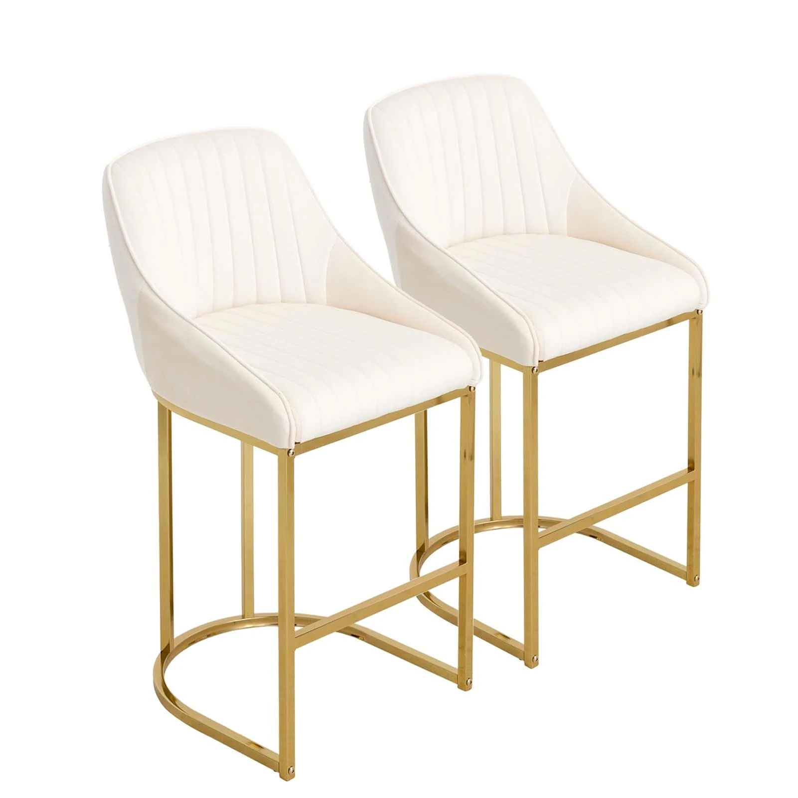 Warmiehomy Barstool Set of 2 Kitchen Breakfast High Bar Stools with Back Upholstered Velvet Kitchen Island Bar Chairs Stools for Home, Dining Room, Pub, Bistro, Shop, Counter, White