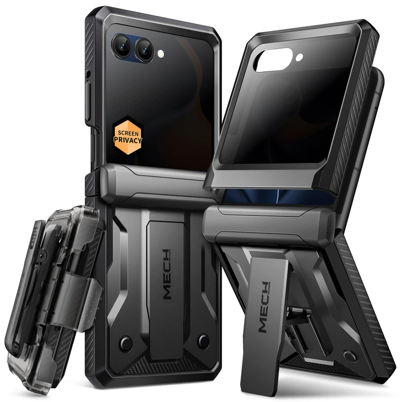 Tongate for Motorola Razr 70 Case, Razr 60/50 Case, with Privacy Screen Protector, [Stand & Belt-Clip] [Hinge Protection Cover] [Anti-Slip], Full-Body Military Grade Protective, Black