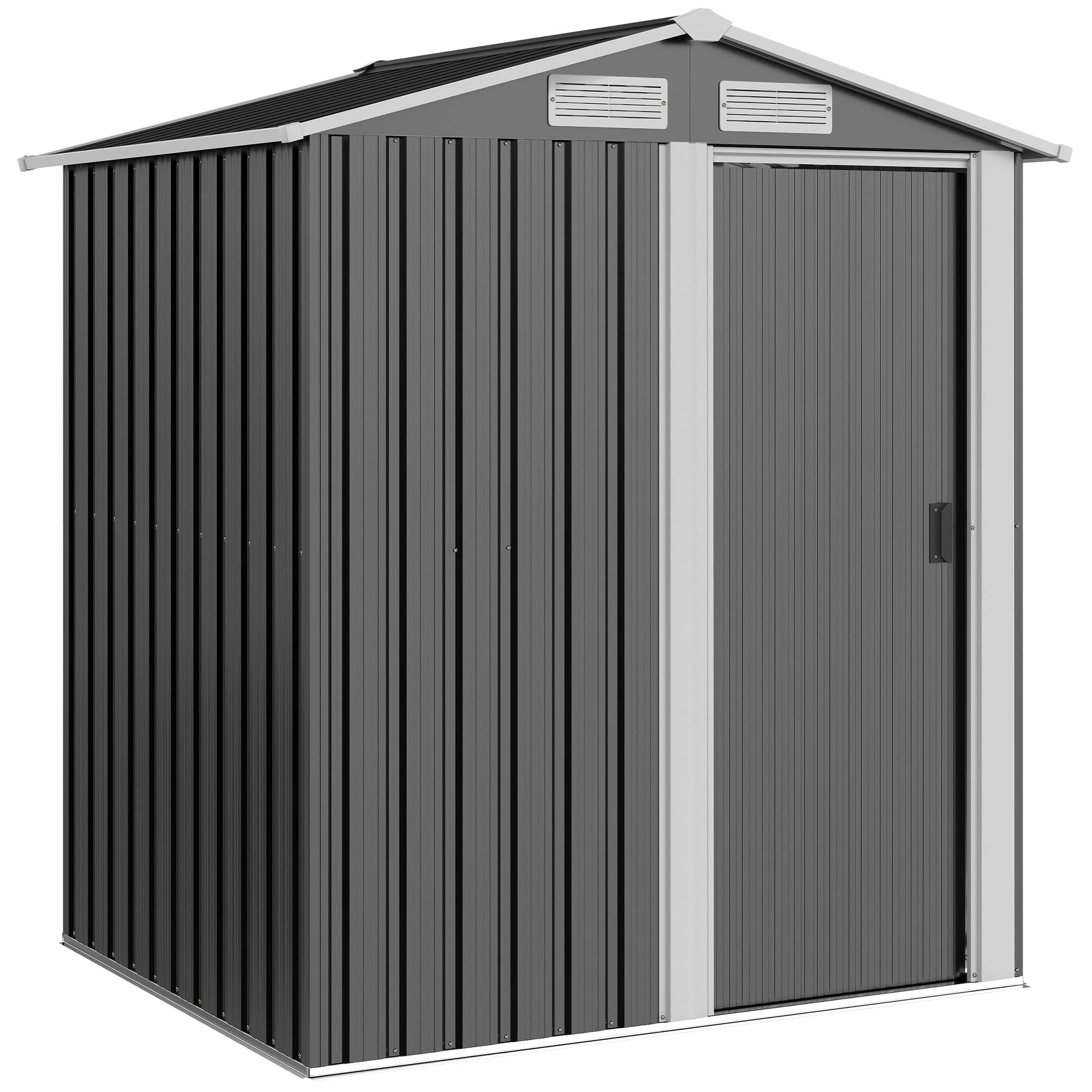 Outsunny 5ft x 4ft Garden Shed, Metal Tool Storage Shed with Sliding Door, Sloped Roof and Foundation Kit for Garden, Patio, Grey
