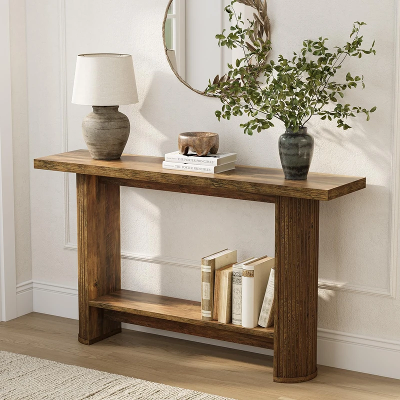 LITTLE TREE 55-Inch Modern Console Table, Narrow Sofa Table for Hallway, Wooden Entrance Table Behind The Couch for Living Room, Hallway, Entrance, Brown