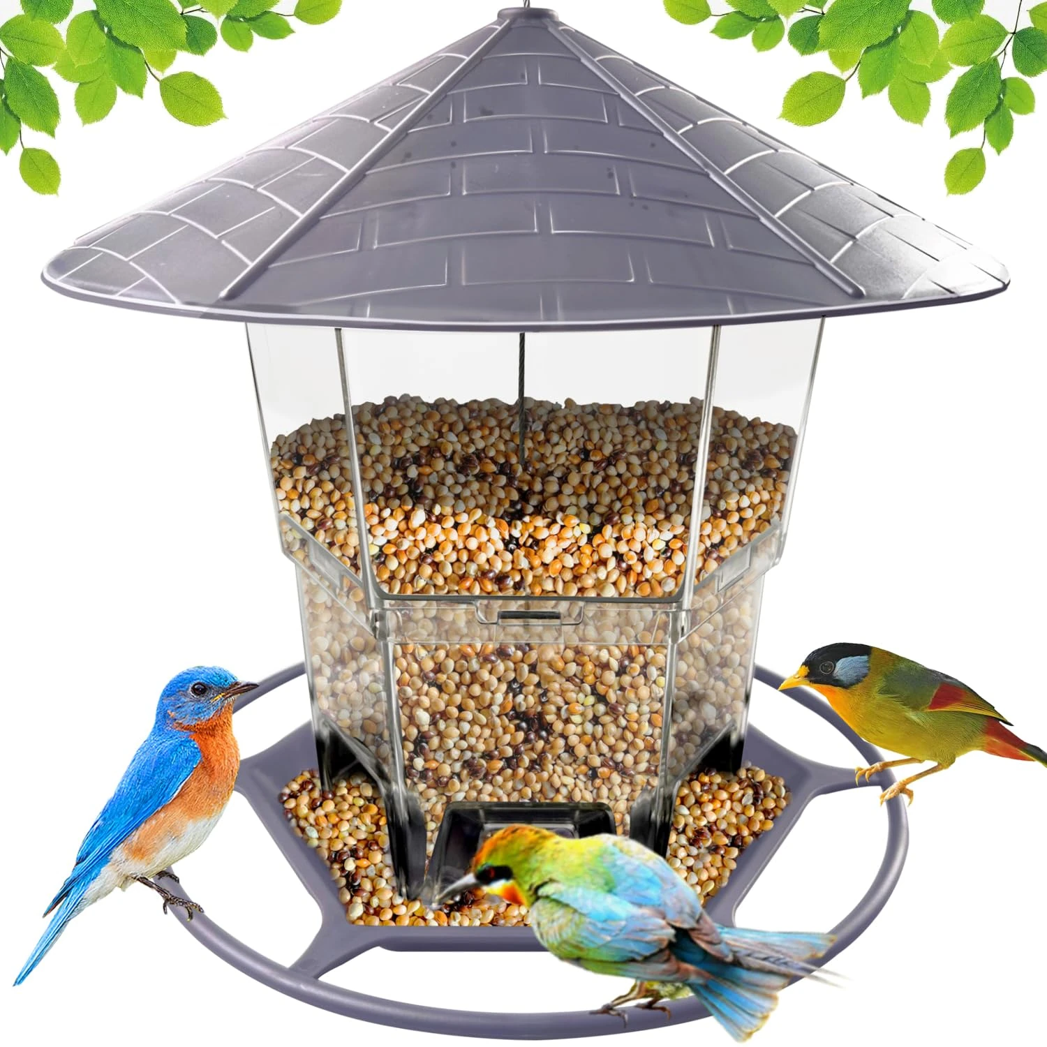 WLLKOO Bird Feeders for Outside, Adjustable Feeder with Sturdy Wire and Roof, Plastic Birds Feeder for Garden, Backyard, Terrace