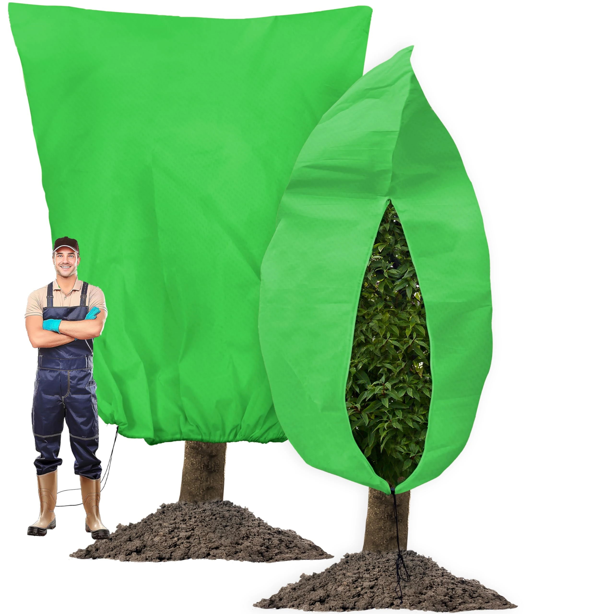 TIKTALK 2-Packs Large Plant Frost Protection Covers (200x240cm) - 80g/m² Winter Plant Covers with Zipper & Drawstring, Heavy-Duty Frost Protection for Tall Trees & Shrubs
