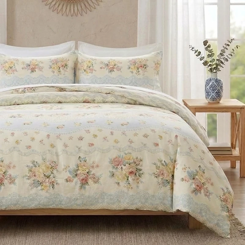 Cozaline 100% Cotton Duvet Cover Set King – Reversible Botanical Floral Bedding, Ultra Soft Breathable Natural Cotton, 3 Pieces French Cottagecore Style Comforter Cover with Zipper Closure