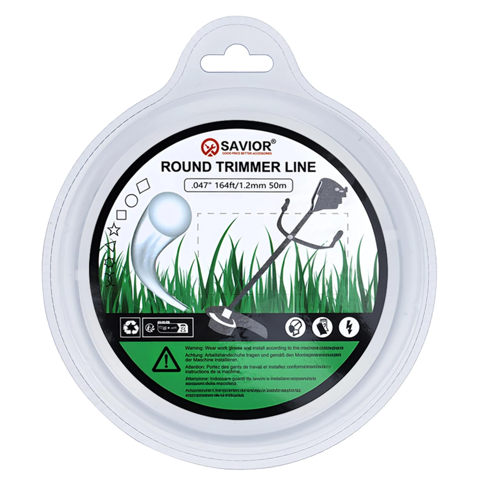 Savior Universal Strimmer Wire 1.2mm x 50m String Trimmer Line 1.2mm Strimmer Line Round Nylon Grass Strimmer Cord for Park Garden Field Lawn, 1.2mm (0.047") x 50m Round