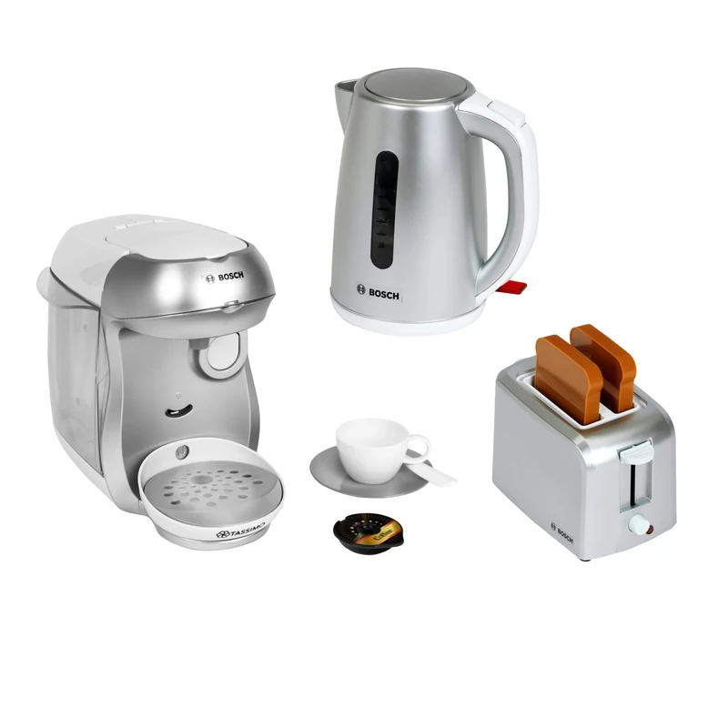 Theo Klein 9216 Bosch Breakfast Set I Kitchen accessory set consisting of toaster, coffee maker and electric kettle I Toys for children aged 3 and over