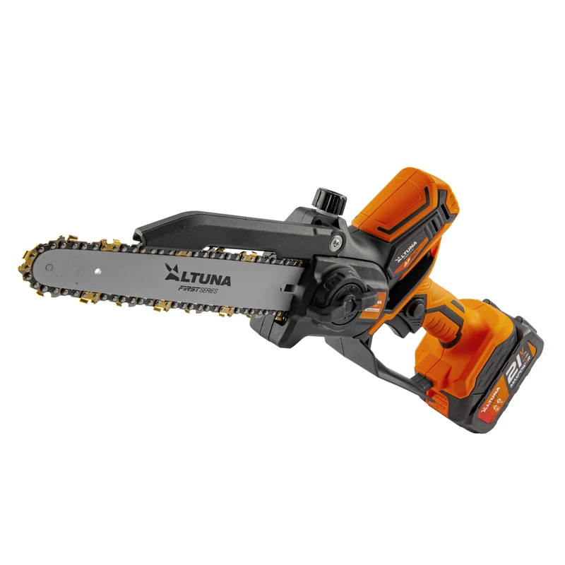 Altuna Battery Chain Saw with self-lubricating Titanium Chain, brushless Motor 1000 W, 180 mm Cut, Includes 2 x 4 Ah Batteries, Lightweight and Compact, with Protective case and