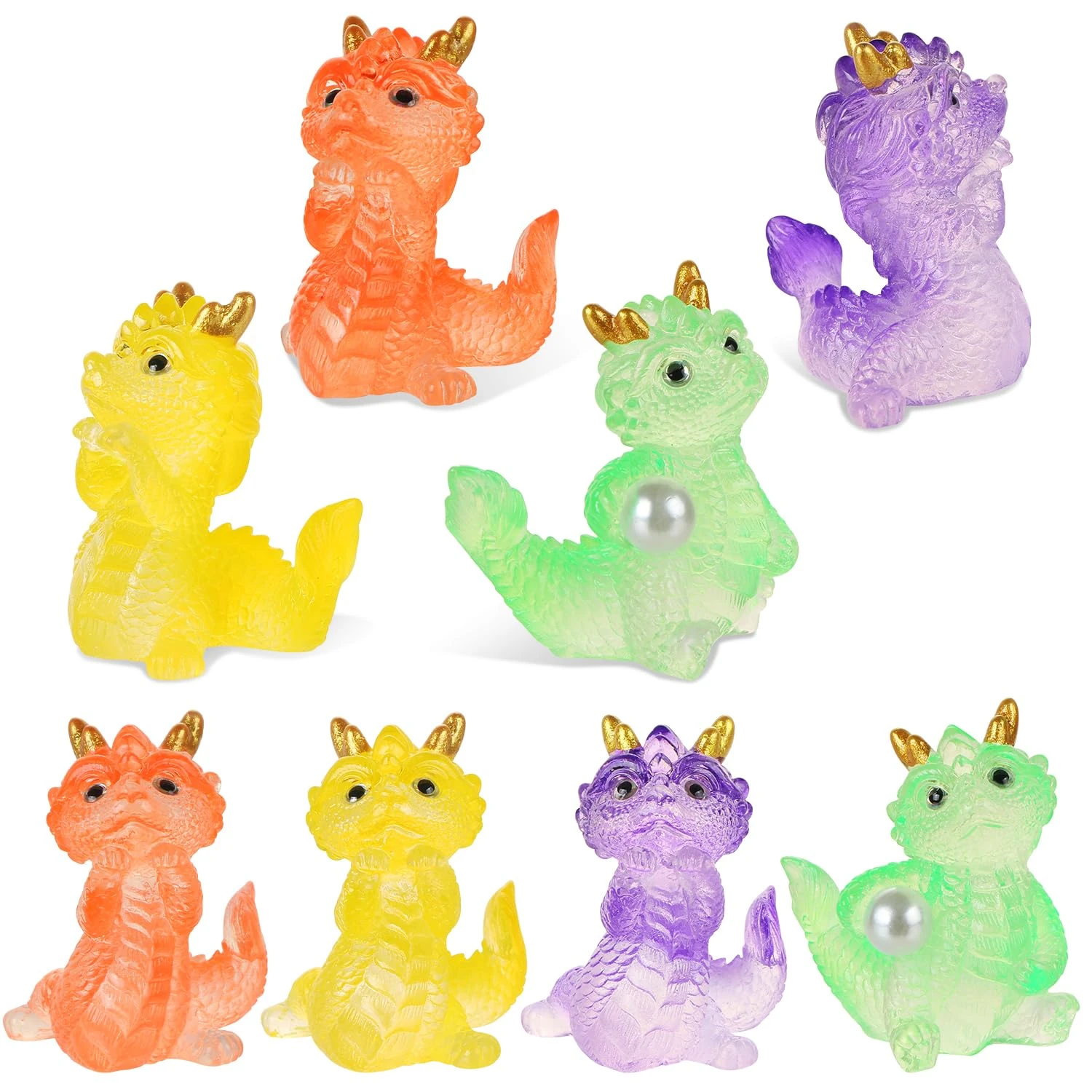 UHOMENY 8pcs Dragon Figurine Statue, Dragon Ornaments Sculpture Mini Resin Dragon Colorful Animals Figures for Desktop Garden Landscape Christmas Birthday Party Decor