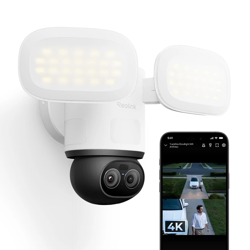 Reolink TrackFlex Floodlight WiFi, 4K PTZ Camera Outdoor, 360° Auto-Tracking Zoom, 270° PIR Detection, 3000 Lumens, Floodlight Camera Wi-Fi 6 with Local AI Video Search, 24/7 Recording, Hardwired