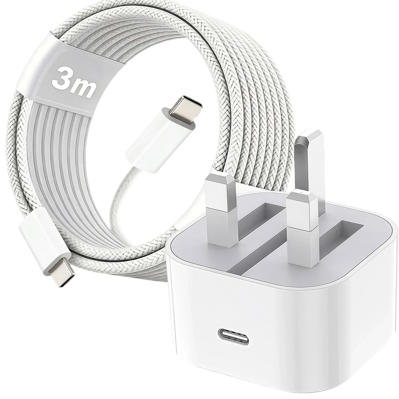 3m USB C Charger for IPhone 17/16/15, Fast Charger UK Plug Adapter for IPhone 17 Air/16 Pro Max/15 Plus/16E, Charging Lead for iPad Pro 10/11th,Google Pixel 9/9a/8/7/6/5,Samsung Galaxy Z Flip 3/4/5/6