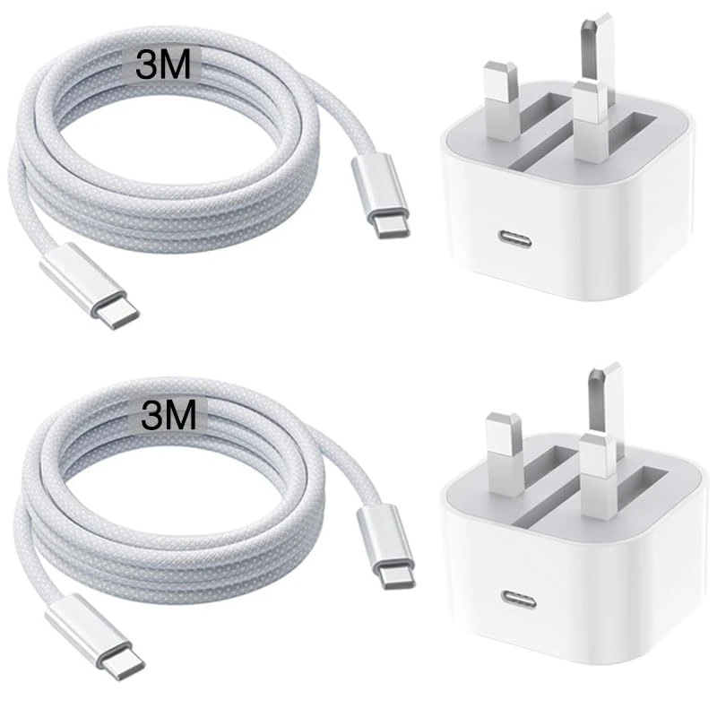 3m Charger for IPhone 17/16/16E/15, [2Pack]20W Fast Charging Cable USB C to USB C, Charger Cord UK Plug Adapter Long Lead for IPhone 17 Air/16 Pro Max/15 Plus,iPad Pro 10/11,Google Pixel 10/9/9a/8/7/6