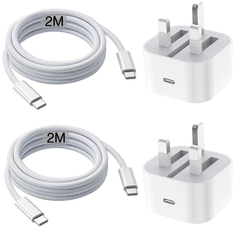 2M Charger for IPhone 17/16/15, [2Pack] 20W Fast Charging Cable USB C to USB C,Charger Cord UK Plug Adapter Lead for IPhone 17 Air/16 17 Pro Max/15 Plus/16E,iPad Pro 10/11, Google Pixel 10/9/9a/8/7/6