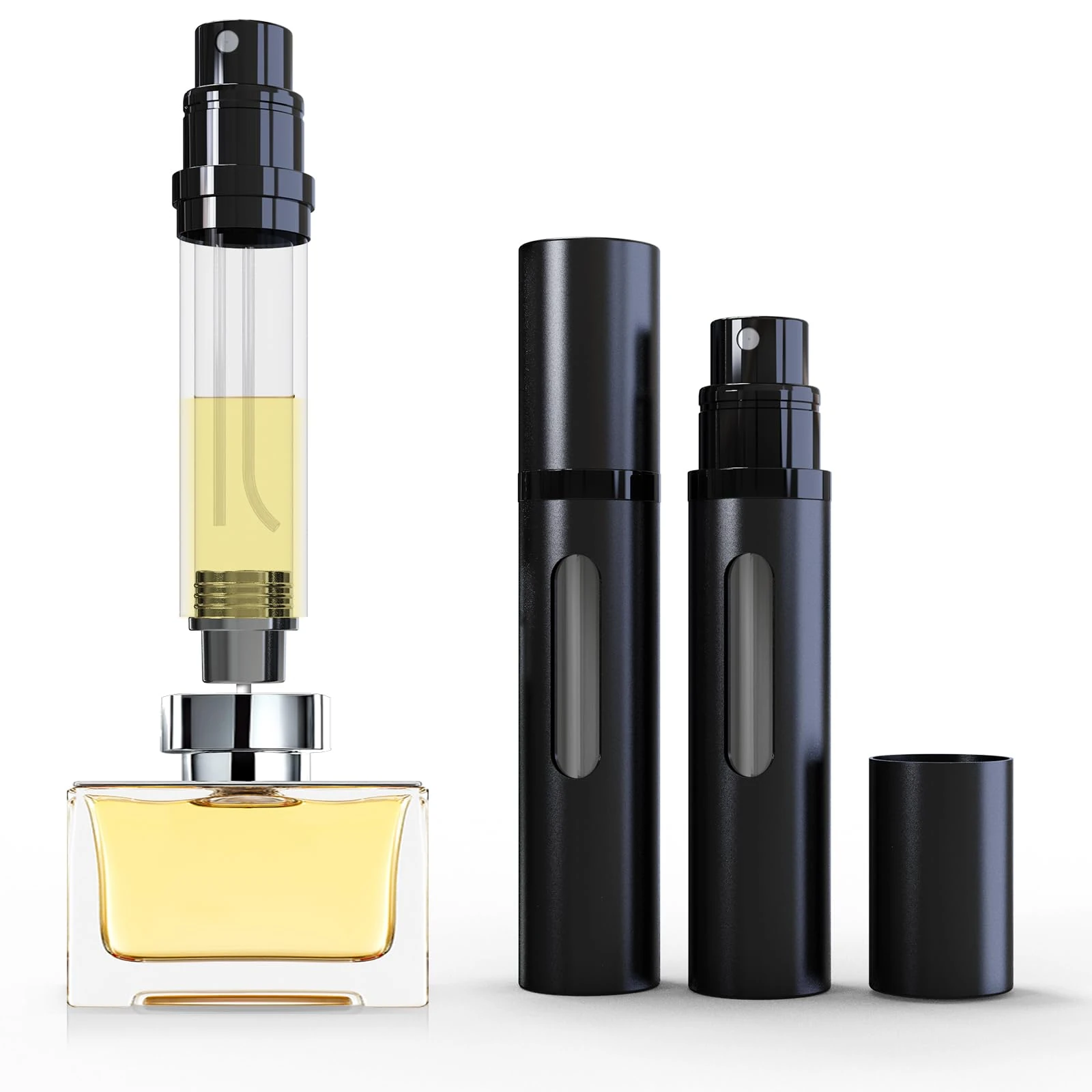 TLTWHS Refillable Perfume Atomiser 8ml – Portable Travel Spray Bottle for Women & Men, Mini Aftershave Dispenser, Handbag Size Atomiser for Travel, Easy to Refill, Leak-proof Design (Black)