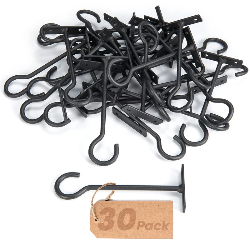QTJUST Plant Hooks 6in 30Pack Hanging Plant Bracket Metal Plant Hanger Black