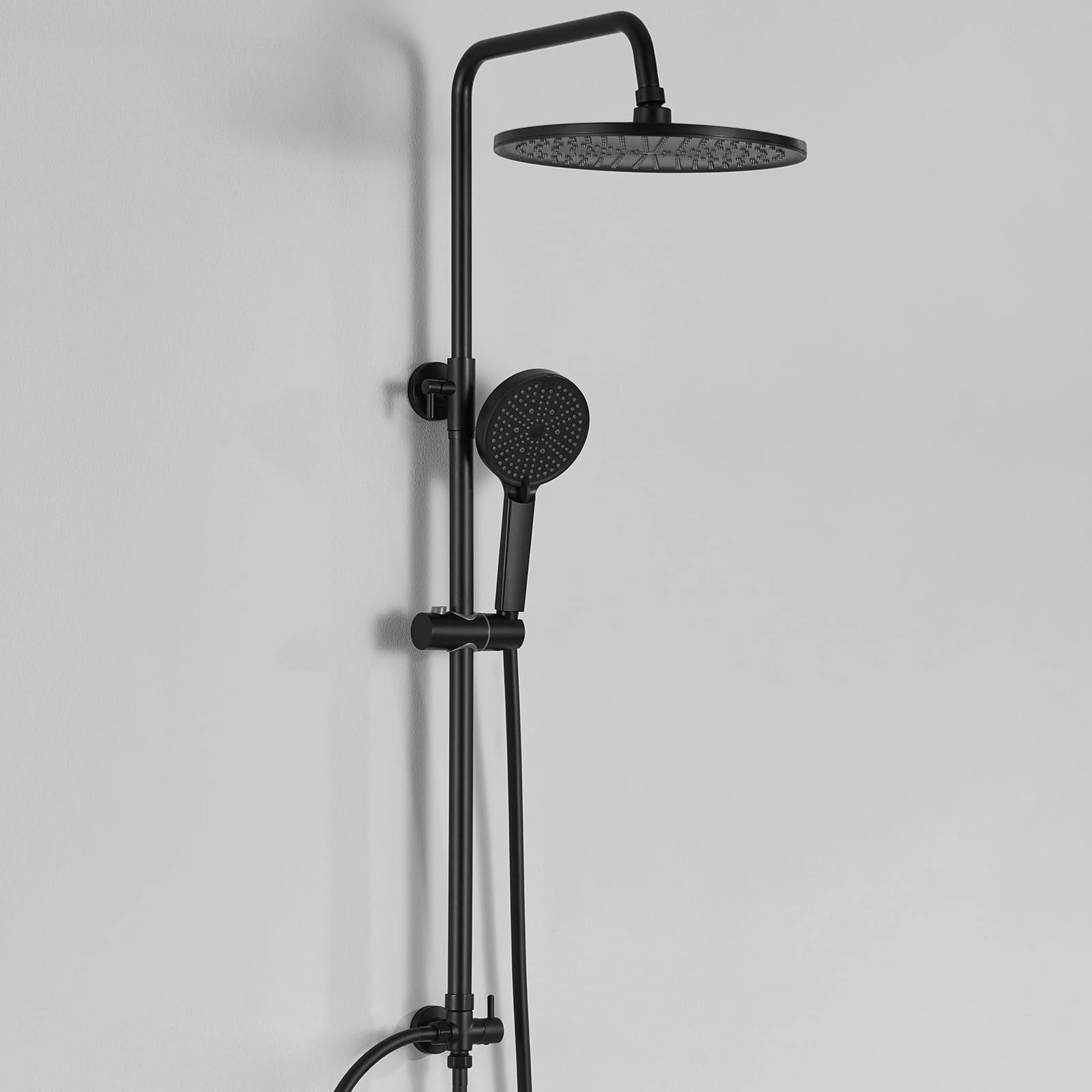 DERW Black Rainfall Shower Kit with 10" Round Rainfall Shower Head, 4 Spray Modes Handheld Shower with Rotating Bracket, Shower Set Without Mixer, Anti-Leak Hose,Easy Install, Suitable for Bathrooms