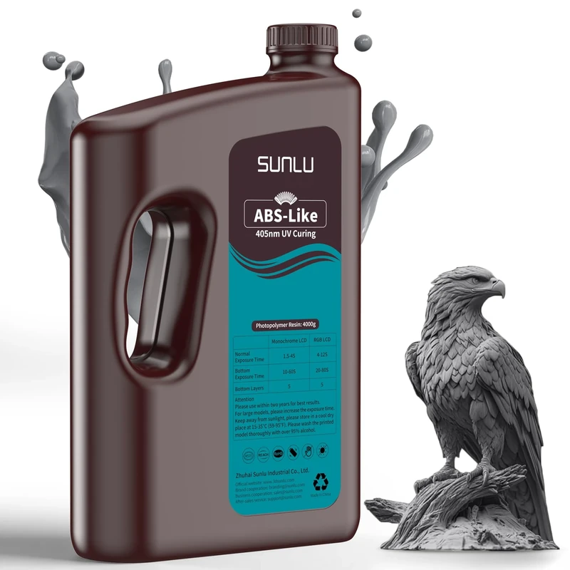 SUNLU 4KG ABS Like 3D Printer Resin, 405nm UV Curing Photopolymer Rapid 3D Resin for 2K 4K 6K 8K LCD/DLP/SLA 3D Printers, Non-Brittle & High Precision & Low Shrinkage, 4000g Dark Grey