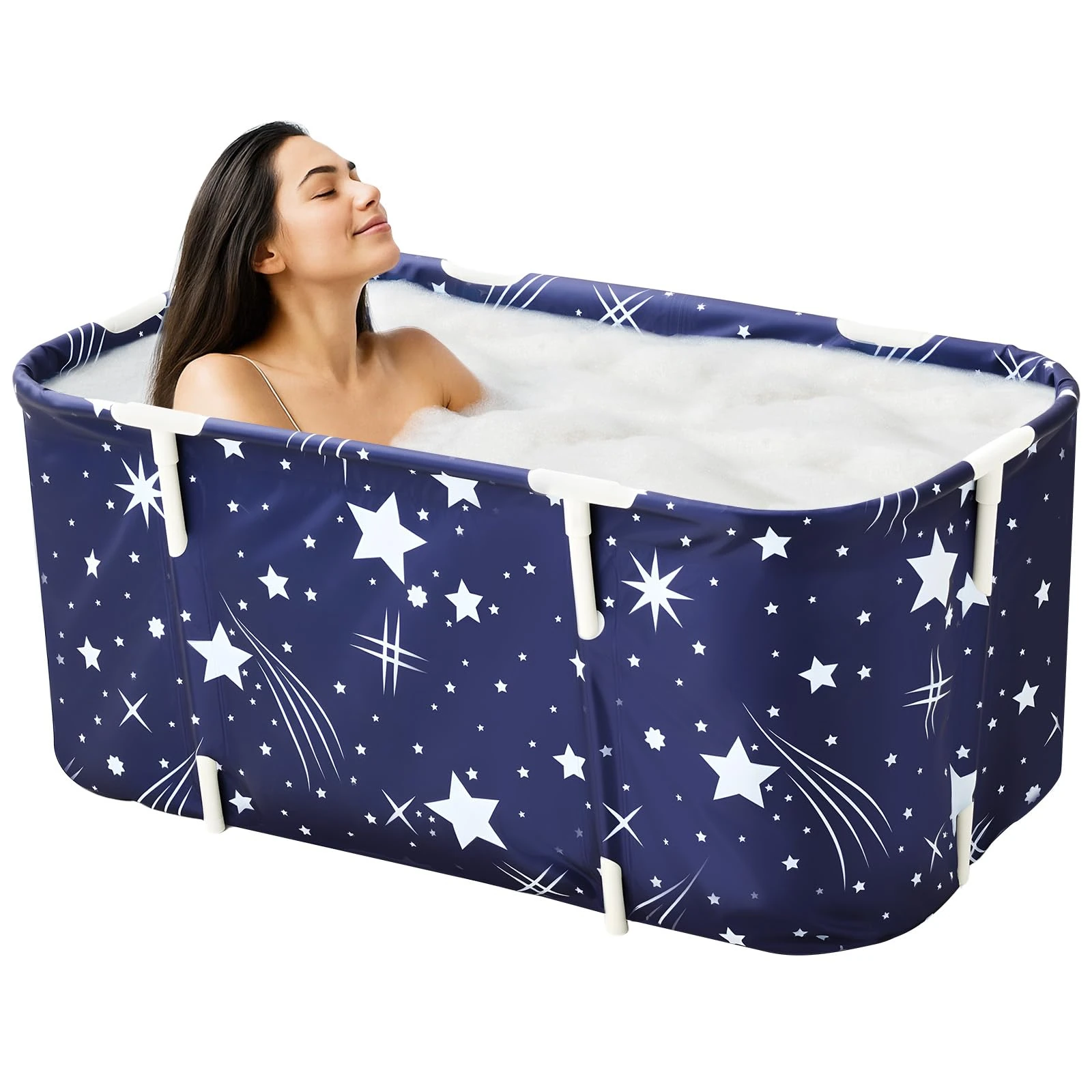 CROWNSHOP Portable Foldable bathtubs for Adults Freestanding Soaking Installation-Free Hot Bath Ice Bath Adult SPA for Student Home Camping (Blue M)