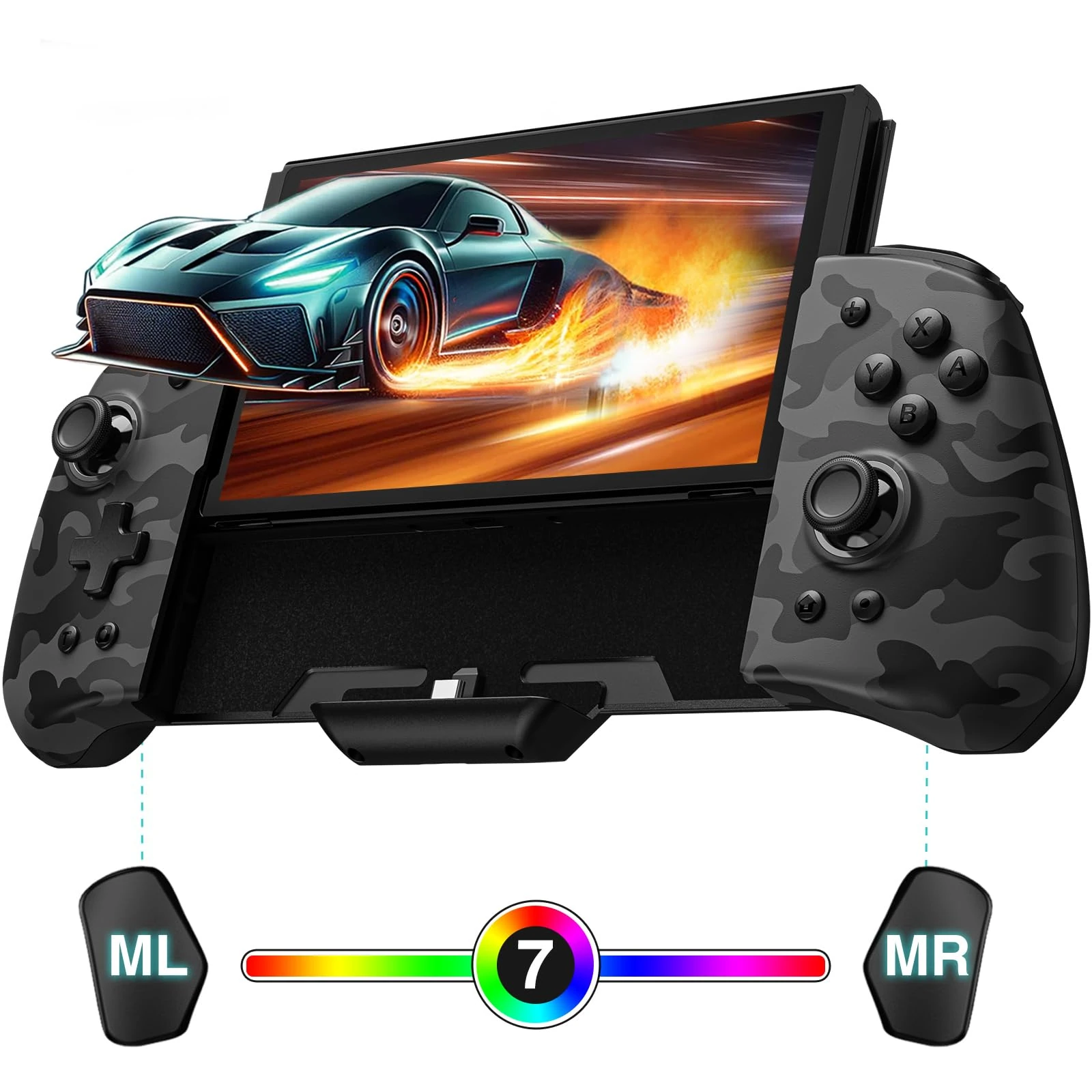 PALPOW Hall Effect Switch Controller for Nintendo Switch/OLED One-Piece JoyPad, Ergonomic Switch Handheld Controller with/RGB/Turbo/Mapped Switch Pro Controller - Black Camo