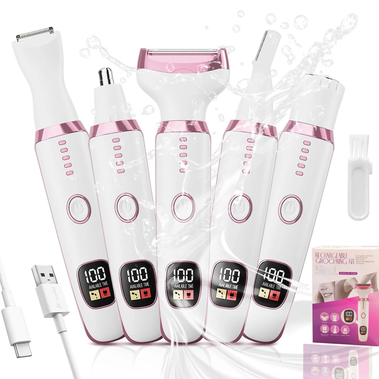 Lady Shaver for Women,Cordless 5 in 1 Electric Shaver for Women, Bikini Trimmer/Pubic Hair/Underarm Razor/Nose/Facial/Eyebrow Remover,Rechargeable Painless Razors Electric for Ladies