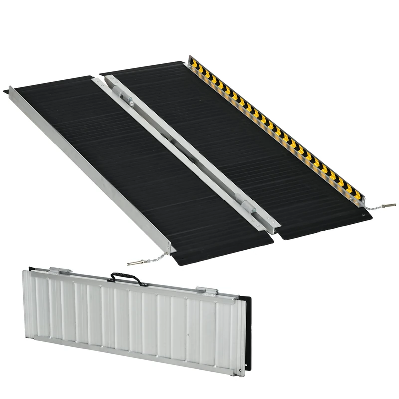 HOMCOM Folding Wheelchair Ramp, Sand Blasting Loading Ramp, 122 x 73.6 cm, Aluminium Alloy, Non-Slip Safety Edges, Reflective Stickers, Maximum Load 272 kg, Black