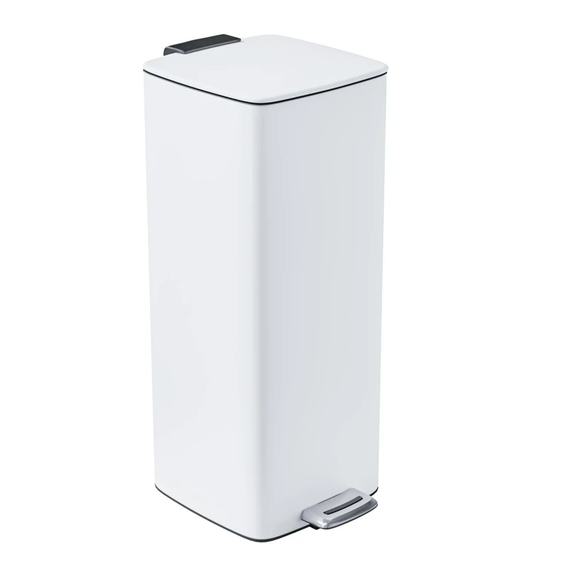 Amig - 30L Pedal Bin Mod. Artvin - White - Hands-Free Hygienic Opening - 27 x 36 x 65 cm - Lacquered Stainless Steel - Kitchen Waste Bin with Airtight Lid