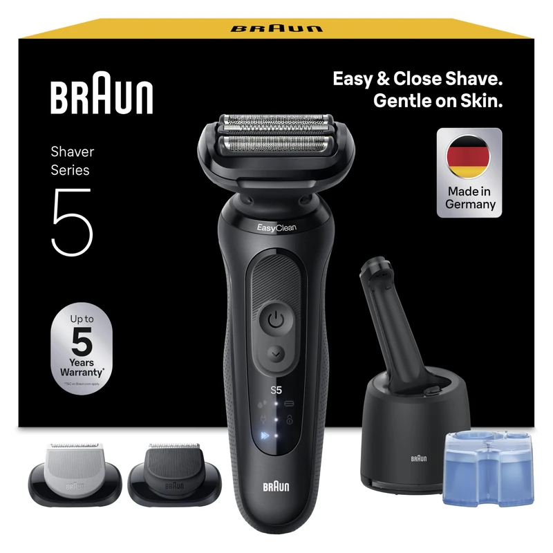 Braun Series 5 Electric Shaver, Up to 50 min, 4in1 SmartCare Center, +2 Attachments, Cordless, Wet & Dry Razor for Men, 100% Waterproof, 52-N7650CC, Black