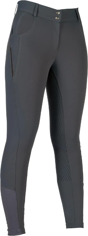 HKM Women's Ari Mid Rise Silicone Full seat Riding Breeches, Grey, 42